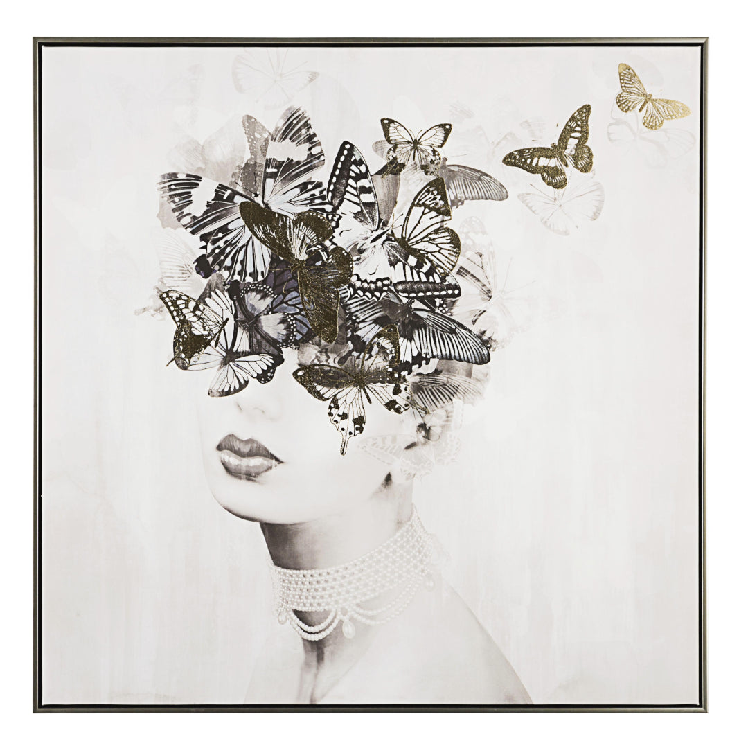 BIZZOTTO Framework Oil Painting on Canvas Crown Face Woman Butterflies 83x83cm