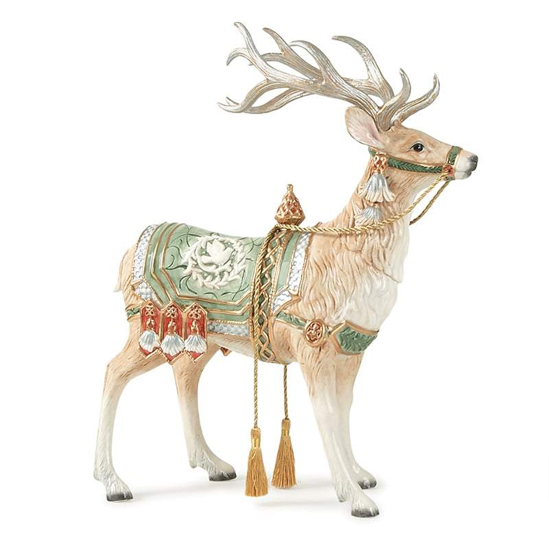 FITZ & FLOYD - Figura Statuetta Decorazione Renna 48cm Porcellana Natale