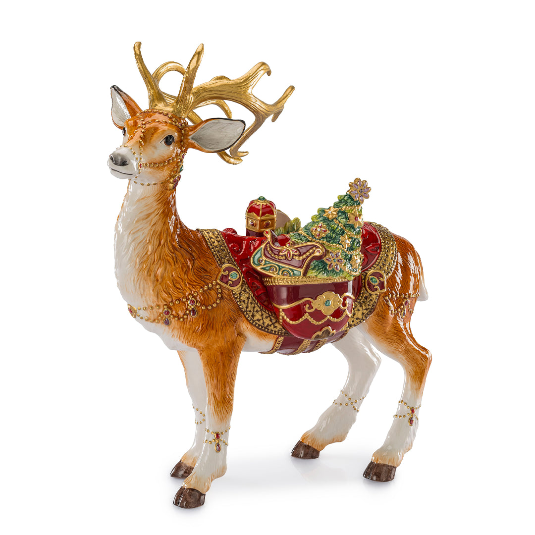 FITZ & FLOYD - Figura Statua Renna 42cm Decorazione Natalizia in Porcellana