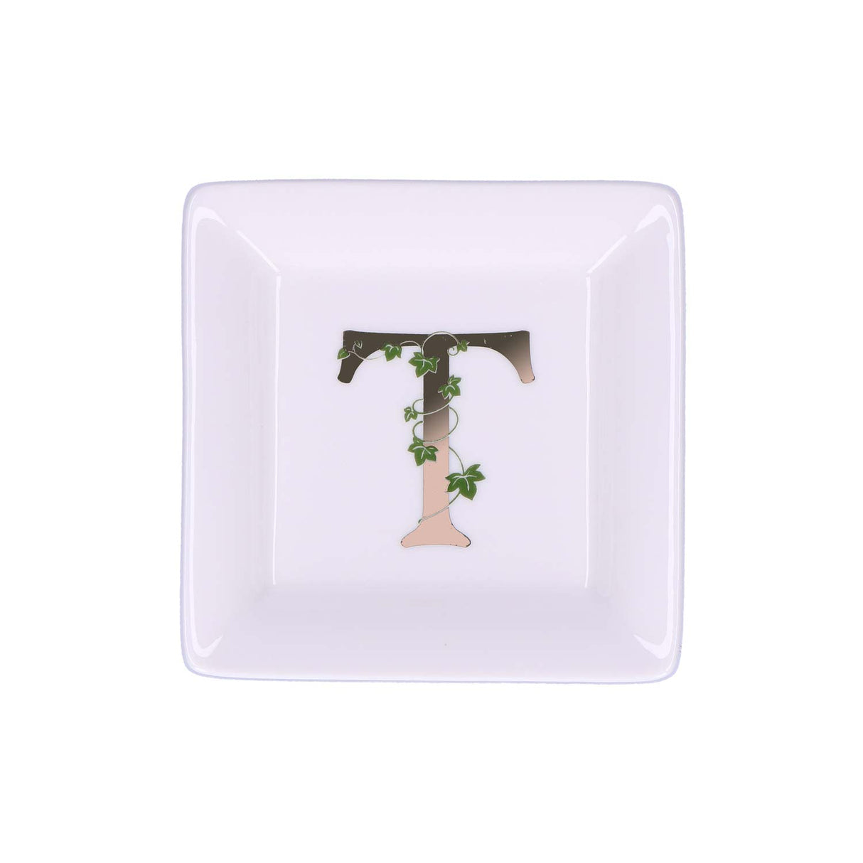 LA PORCELLANA BIANCA - Adorato Piattino Quadrato Lettera "T" 10cm