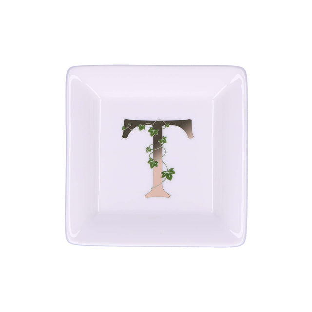 LA PORCELLANA BIANCA - Adorato Piattino Quadrato Lettera "T" 10cm
