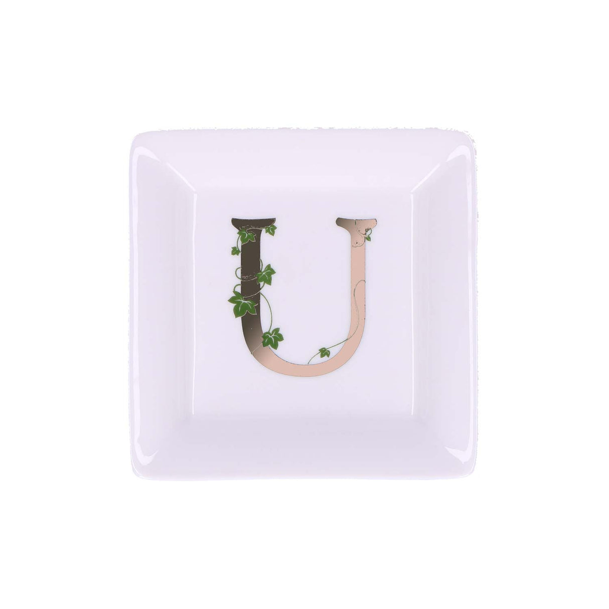 LA PORCELLANA BIANCA - Adorato Piattino Quadrato Lettera "U" 10cm