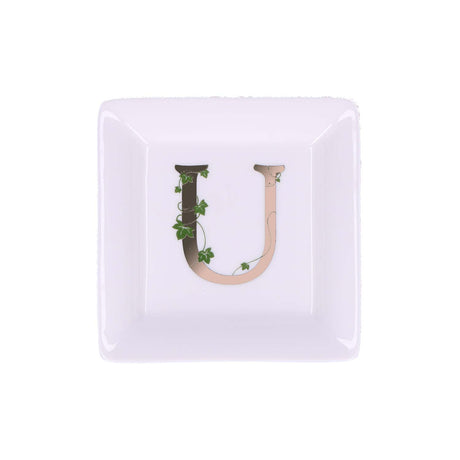 LA PORCELLANA BIANCA - Adorato Piattino Quadrato Lettera "U" 10cm