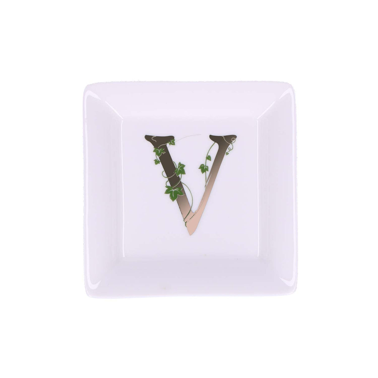 LA PORCELLANA BIANCA - Adorato Piattino Quadrato Lettera "V" 10cm