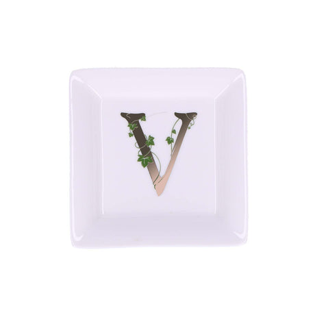 LA PORCELLANA BIANCA - Adorato Piattino Quadrato Lettera "V" 10cm
