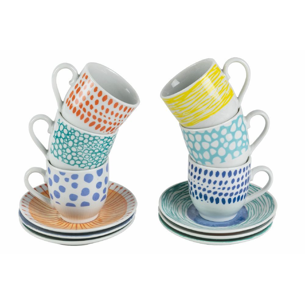 VILLA D'ESTE HOME TIVOLI Marea Tazza Caffè con Piattino Set 6 Tazzine 100ml Porcellana