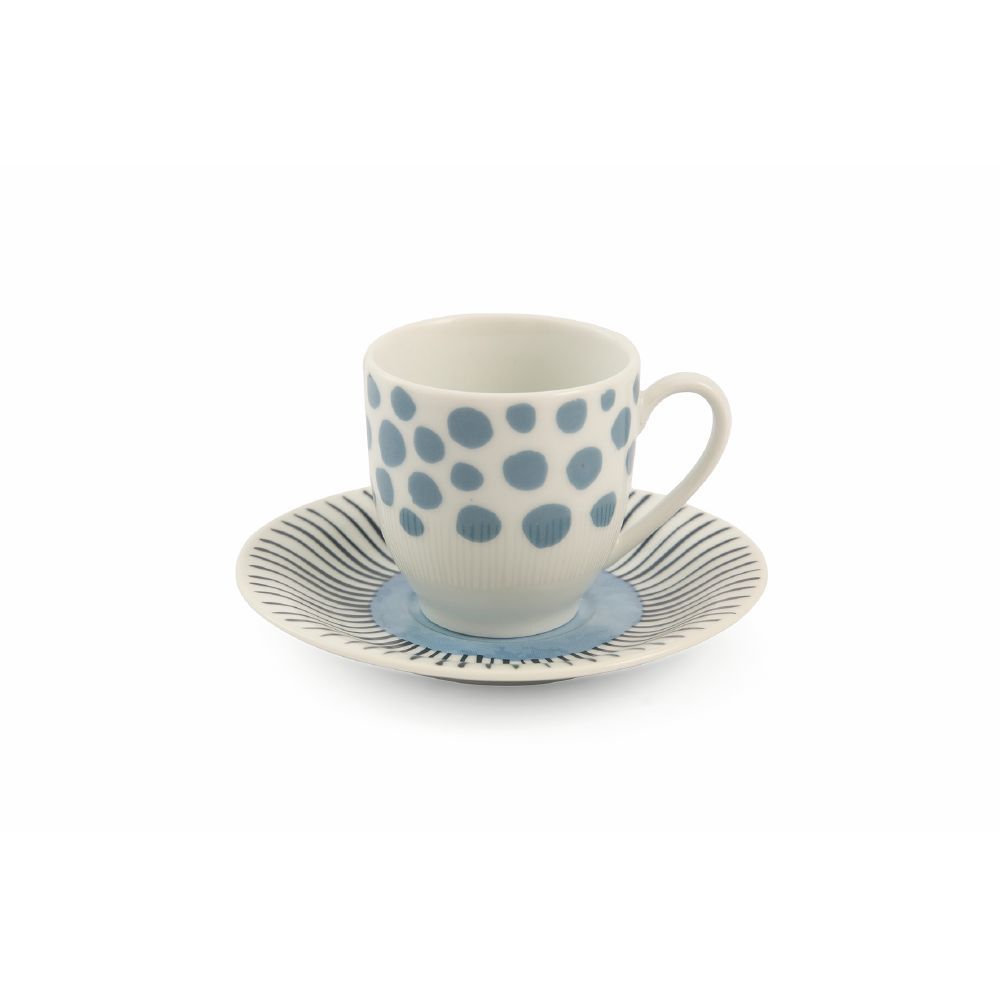 VILLA D'ESTE HOME TIVOLI Marea Tazza Caffè con Piattino Set 6 Tazzine 100ml Porcellana