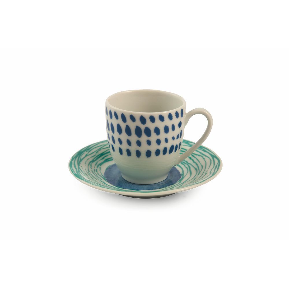 VILLA D'ESTE HOME TIVOLI Marea Tazza Caffè con Piattino Set 6 Tazzine 100ml Porcellana