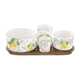 EASY LIFE Fleurs et Citrons Set Aperitivo in Acacia con 4 Ciotole in Porcellana 29x13cm