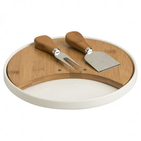 BRANDANI - Tagliere Formaggi Porcellana Bamboo c/2 Coltelli Acciaio Inox