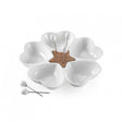 BRANDANI Antipastiera Millecuori Porcellana Bamboo con 5 Forchettine Acciaio Inox 28cm Bianco