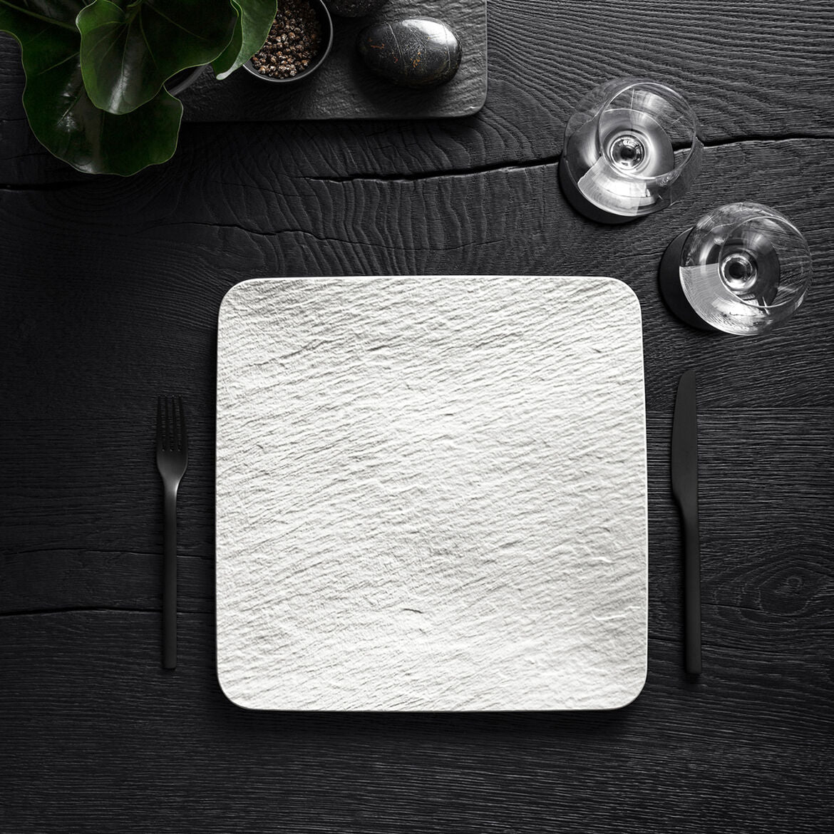 VILLEROY & BOCH Manufacture Rock Bianco Piatto Gourmet Quadrato 32,5cm Porcellana