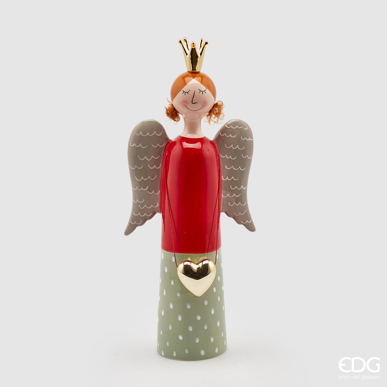 EDG Enzo De Gasperi Angelo con Cuore Decorazione Natalizia Natale 40cm Ceramica 016749.74