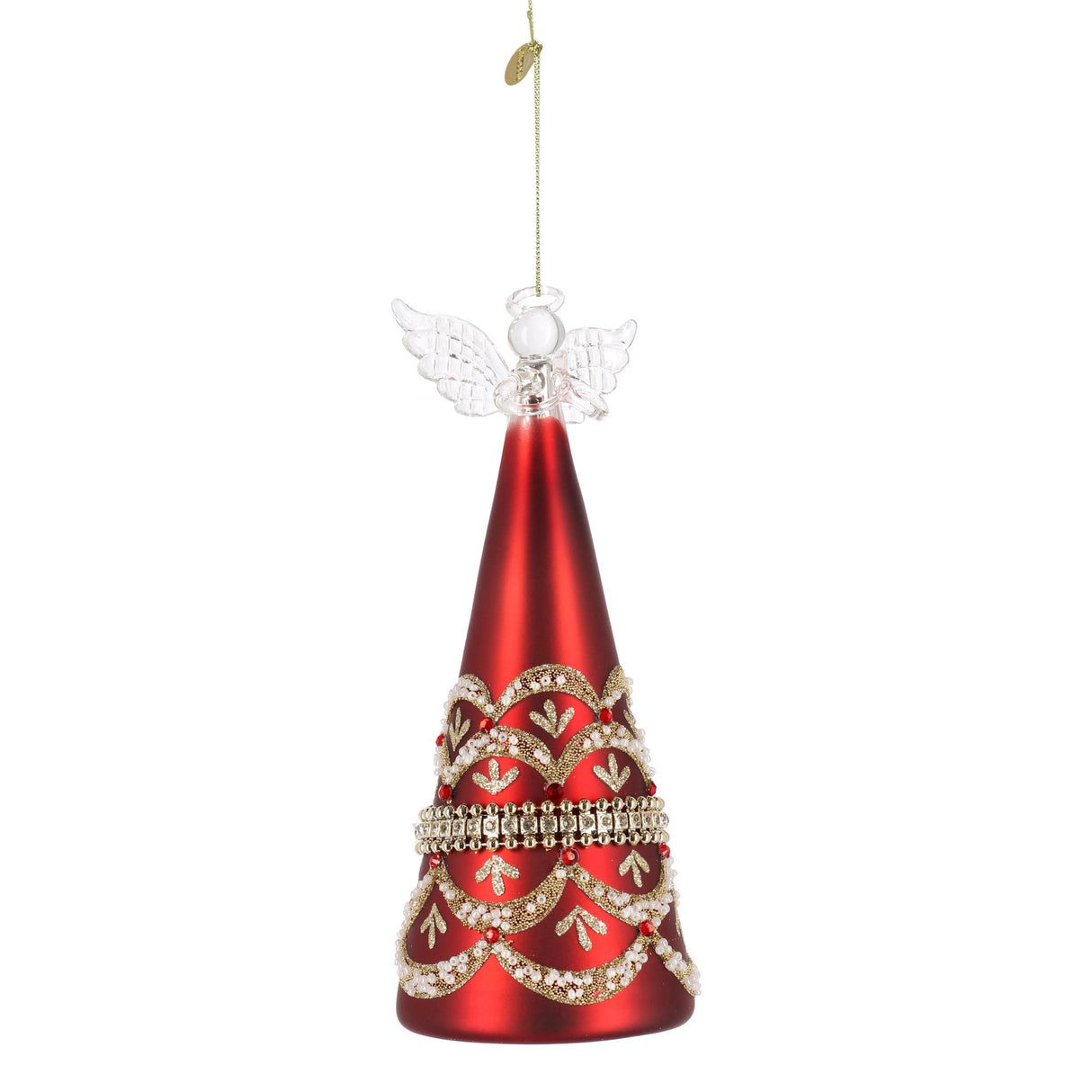 BIZZOTTO Pendaglio Addobbo di Natale Beloved Angelo Rosso 21cm Vetro