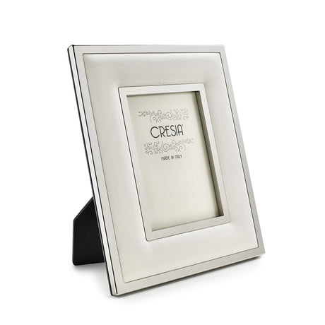 CRESIA Portafoto Cornice in Acciaio e Vera Pelle 13x18cm Bianco