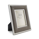 CRESIA Portafoto Cornice in Acciaio e Vera Pelle 13x18cm Tortora