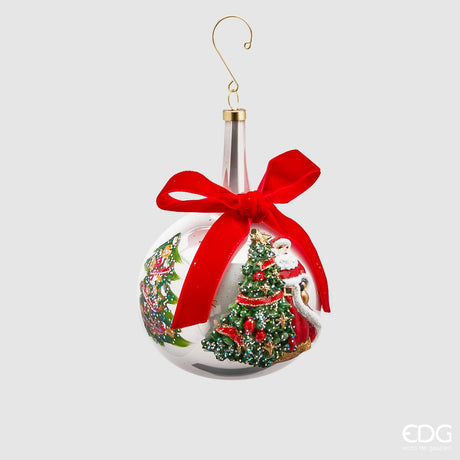 EDG Addobbo Albero di Natale Sfera Pallina Babbo Natale 10cm in Vetro Bianca