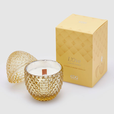 EDG Enzo De Gasperi Candela Profumata Uovo 12x8cm Giallo in Vetro Decorazione Pasquale Zenzero e Vaniglia