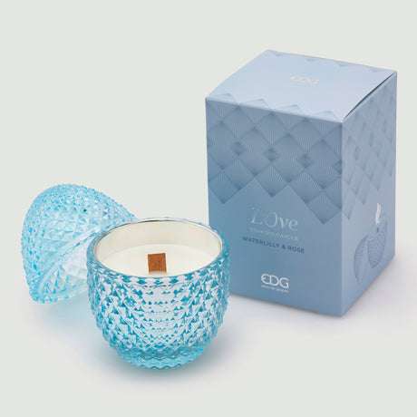 EDG Enzo De Gasperi Candela Profumata Uovo 12x8cm Azzurro in Vetro Decorazione Pasquale Ninfea e Muscio