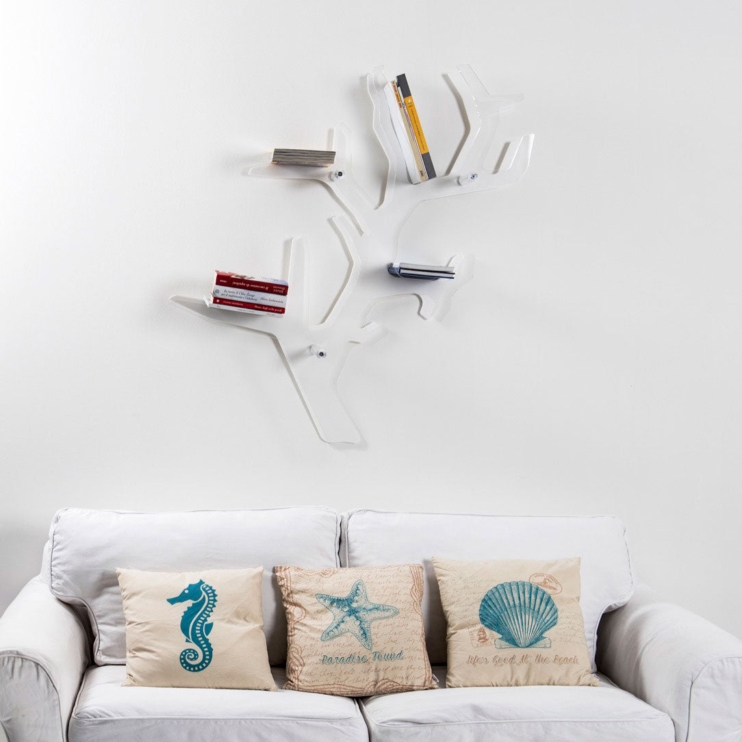 iPLEX Koral White Libreria Scaffale Mensole in PMMA 110x110cm Trasparente Bianco Made in Italy