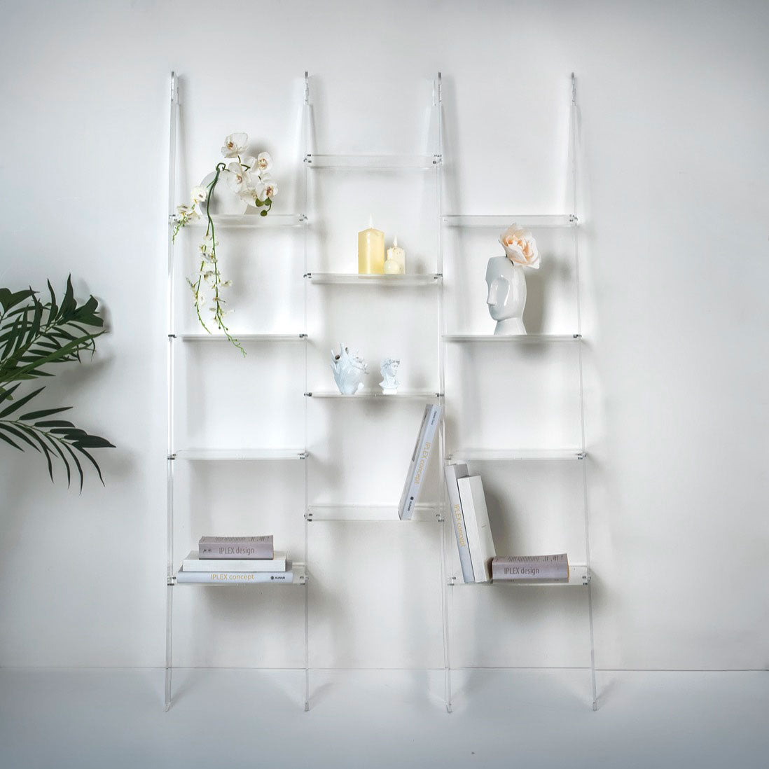 iPLEX Step Bookcase 2 Transparent Plexiglass Shelf 185x121cm Made in Italy