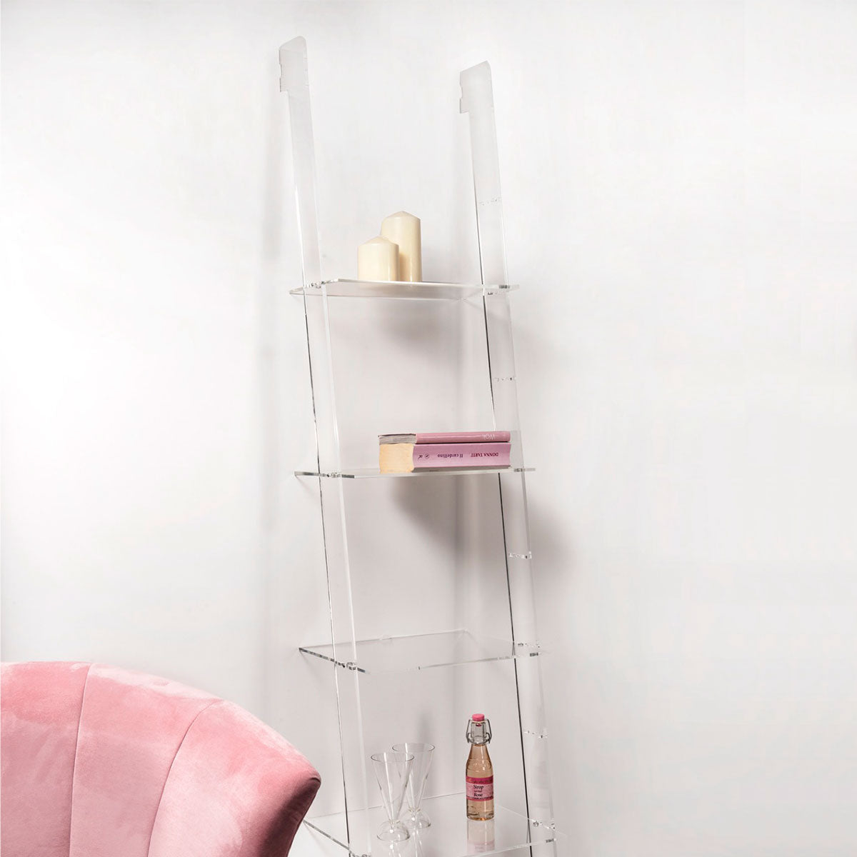iPLEX Step Bookcase Shelf in Transparent Plexiglass 185x41cm Made in Italy
