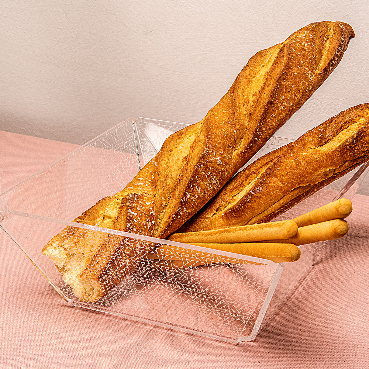 iPLEX Bon Ton Cestino Portapane Ciotola in PMMA 22x22cm Paglia di Vienna Trasparente Made in Italy