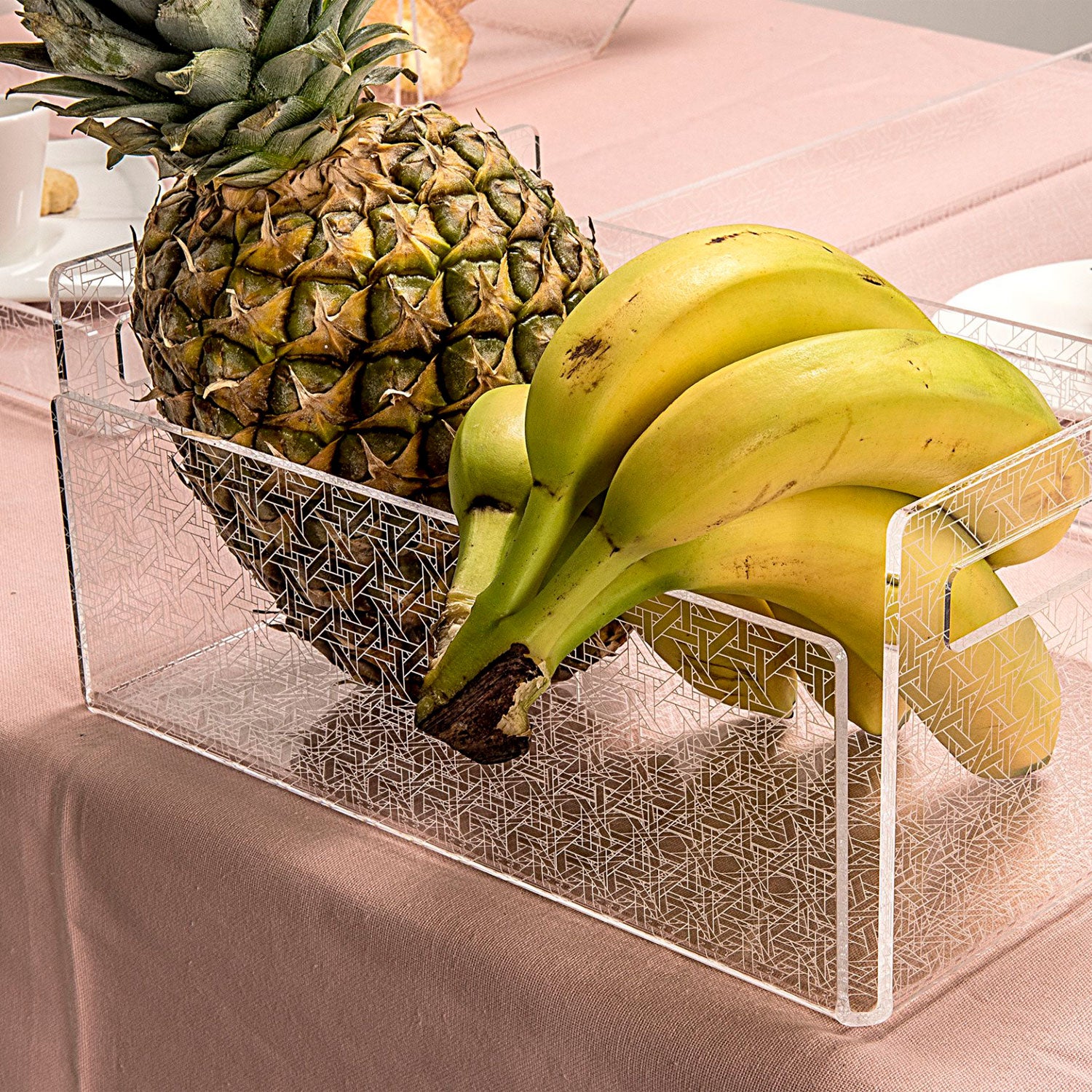 iPLEX Bon Ton Cestino Portafrutta in Plexiglass 29x21cm Trasparente Paglia di Vienna Made in Italy