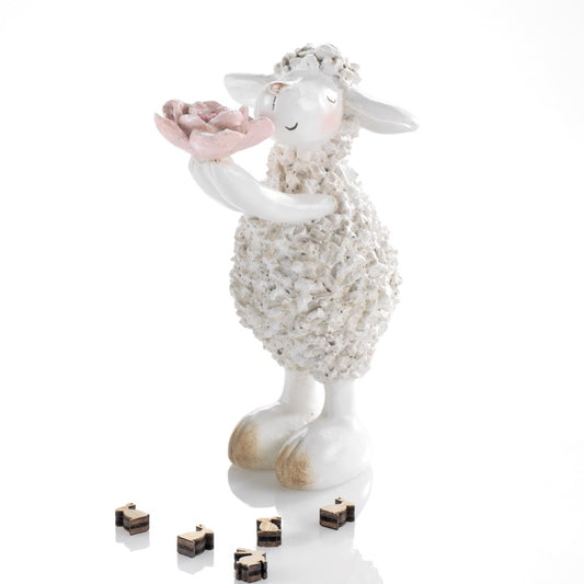 MASCAGNI CASA Pecora Pecorella di Pasqua in Resina 17cm Bianco Decorazione Pasquale