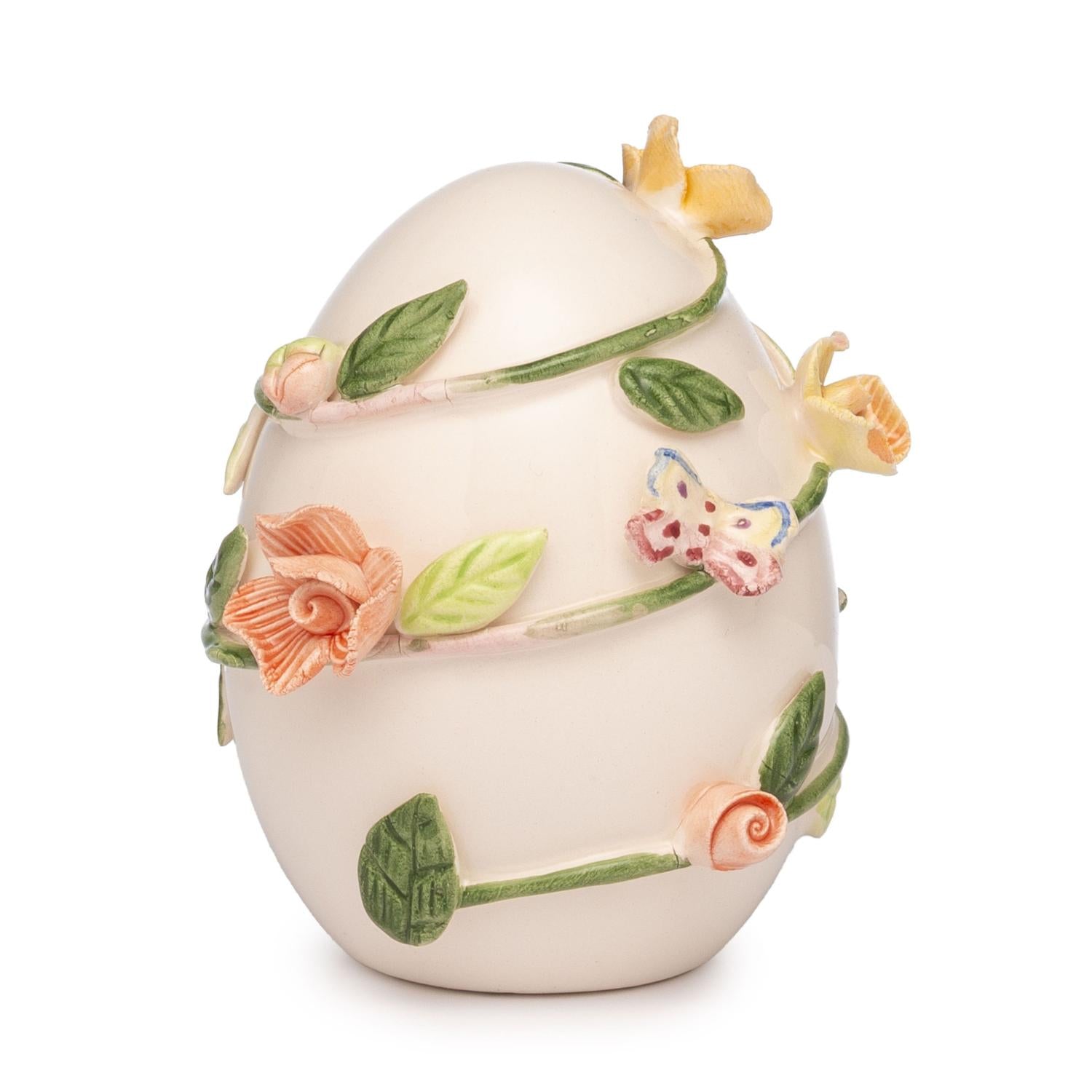 PALAIS ROYAL Decorazione Uovo Ovetto di Pasqua con Fiori 8cm Bianco Porcellana
