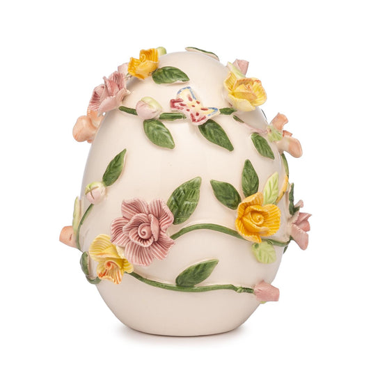 PALAIS ROYAL Decorazione Uovo Ovetto di Pasqua con Fiori 10,5cm Bianco Porcellana