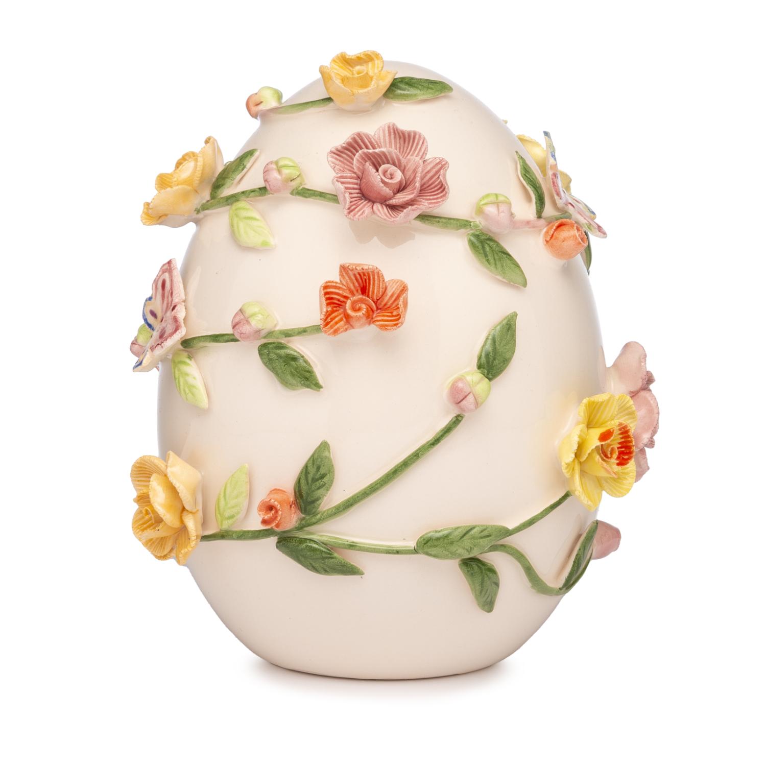 PALAIS ROYAL Decorazione Uovo Ovetto di Pasqua con Fiori 15cm Bianco Porcellana