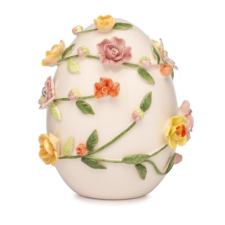 PALAIS ROYAL Decorazione Uovo Ovetto di Pasqua con Fiori 15cm Bianco Porcellana