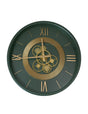 BRANDANI Orologio da Parete Ingranaggi Verde e Oro 50cm Metal Numeri Romani