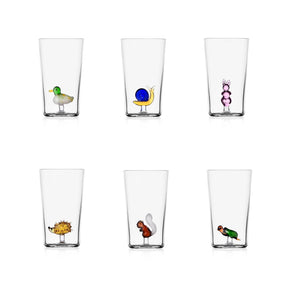 Set 6 bicchieri longdrink Ichendorf Animal Farm in vetro borosilicato 13 cm