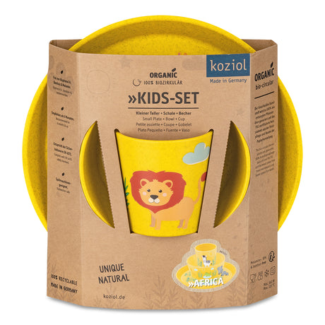 KOZIOL Set Bimbo 3 Pezzi Piatto Ciotola Bicchiere Connect Africa Giallo Organic
