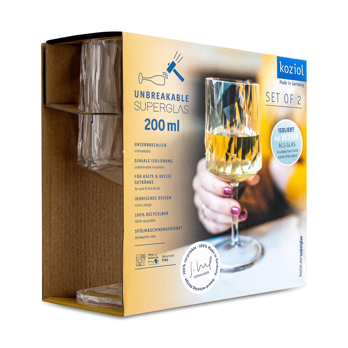 KOZIOL Set 2 Calici Vino 17cm 200ml Club No. 9 Superglas Indistruttibili