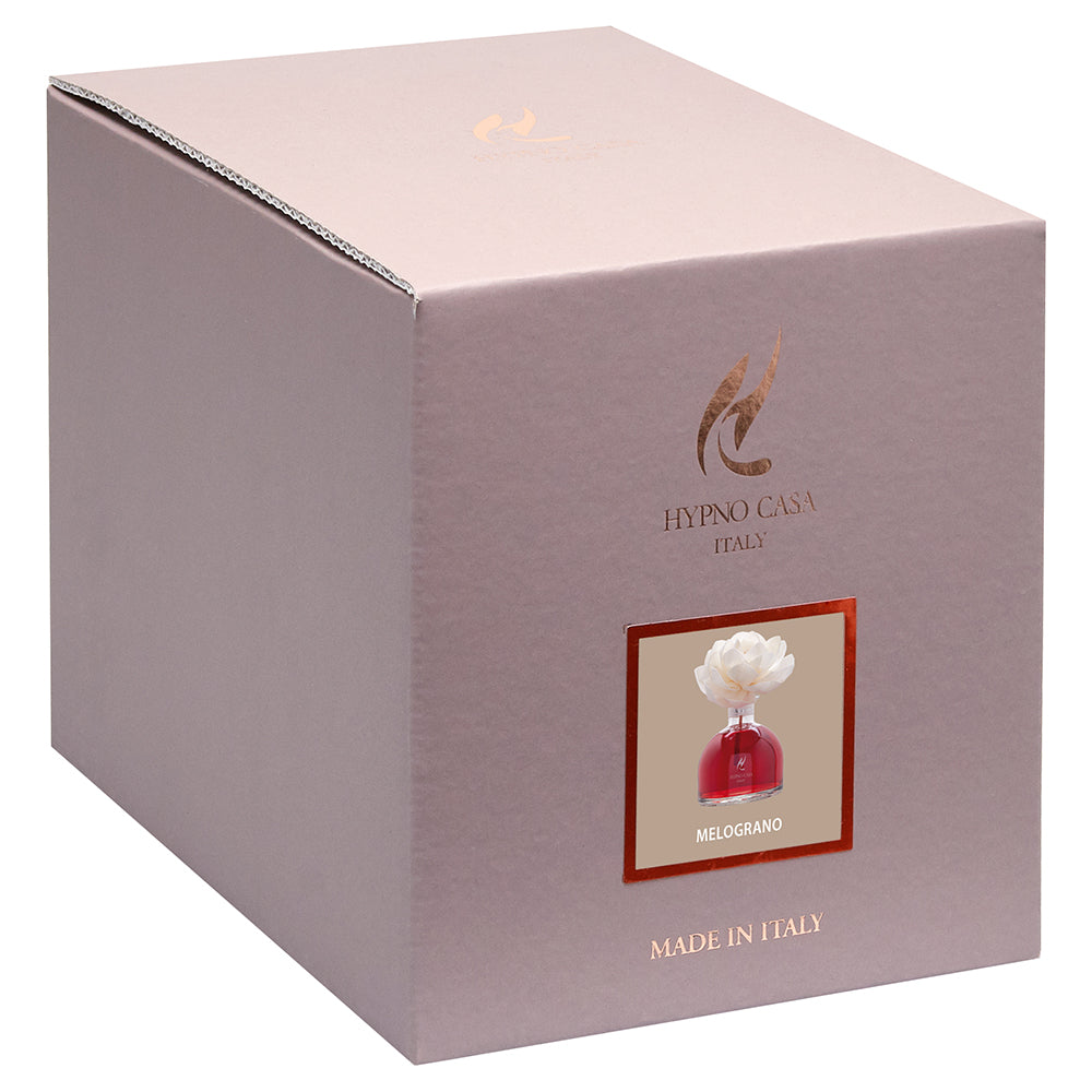 HYPNO CASA Diffusore a Bastoncini con Fiore Bianco Rosa 100ml Melograno