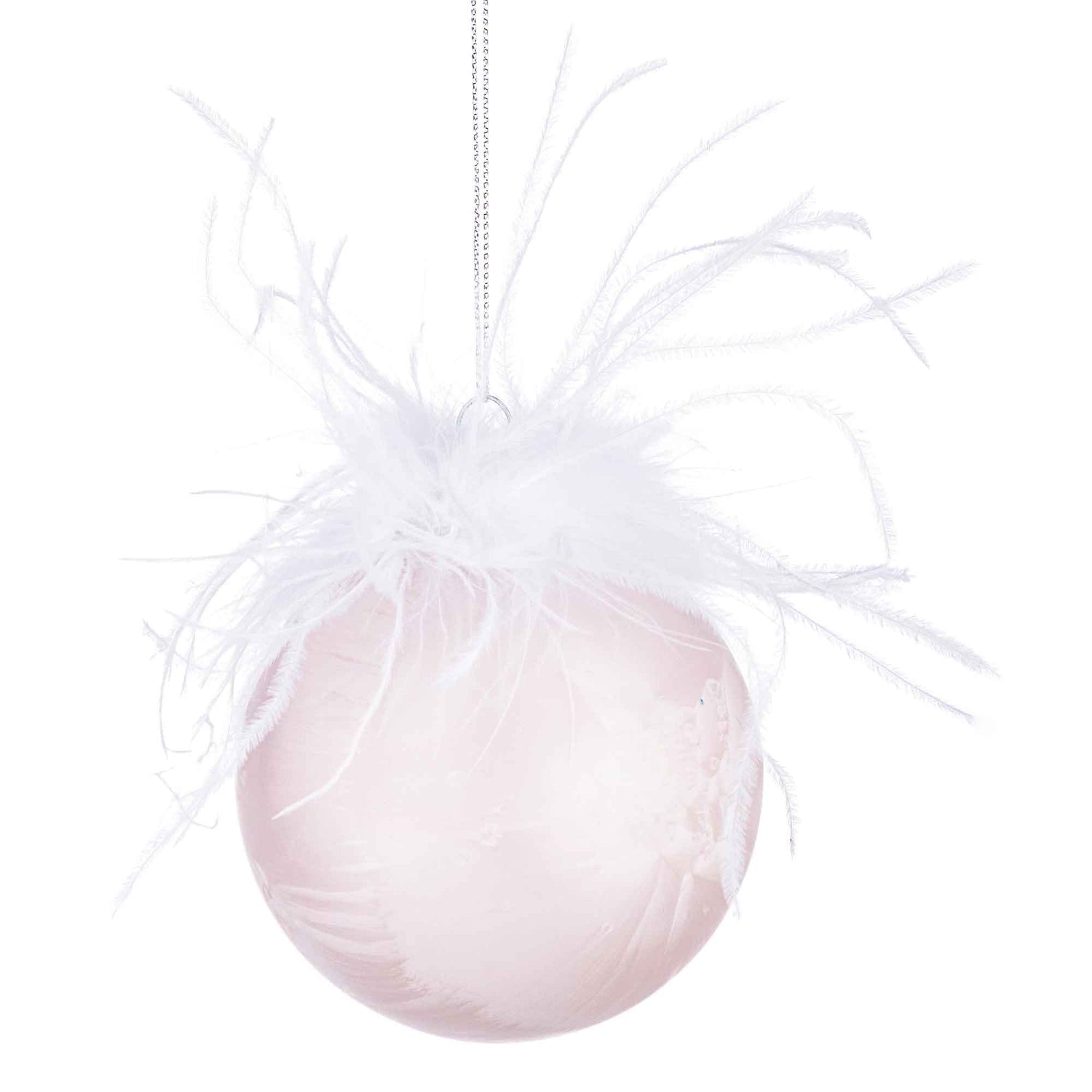 BIZZOTTO Addobbo Sfera Pallina Albero di Natale Piume Rosa Vetro 8cm