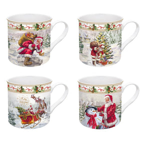 Set 4 tazze caffè Christmas Time Easy Life in porcellana decorata 300 ml