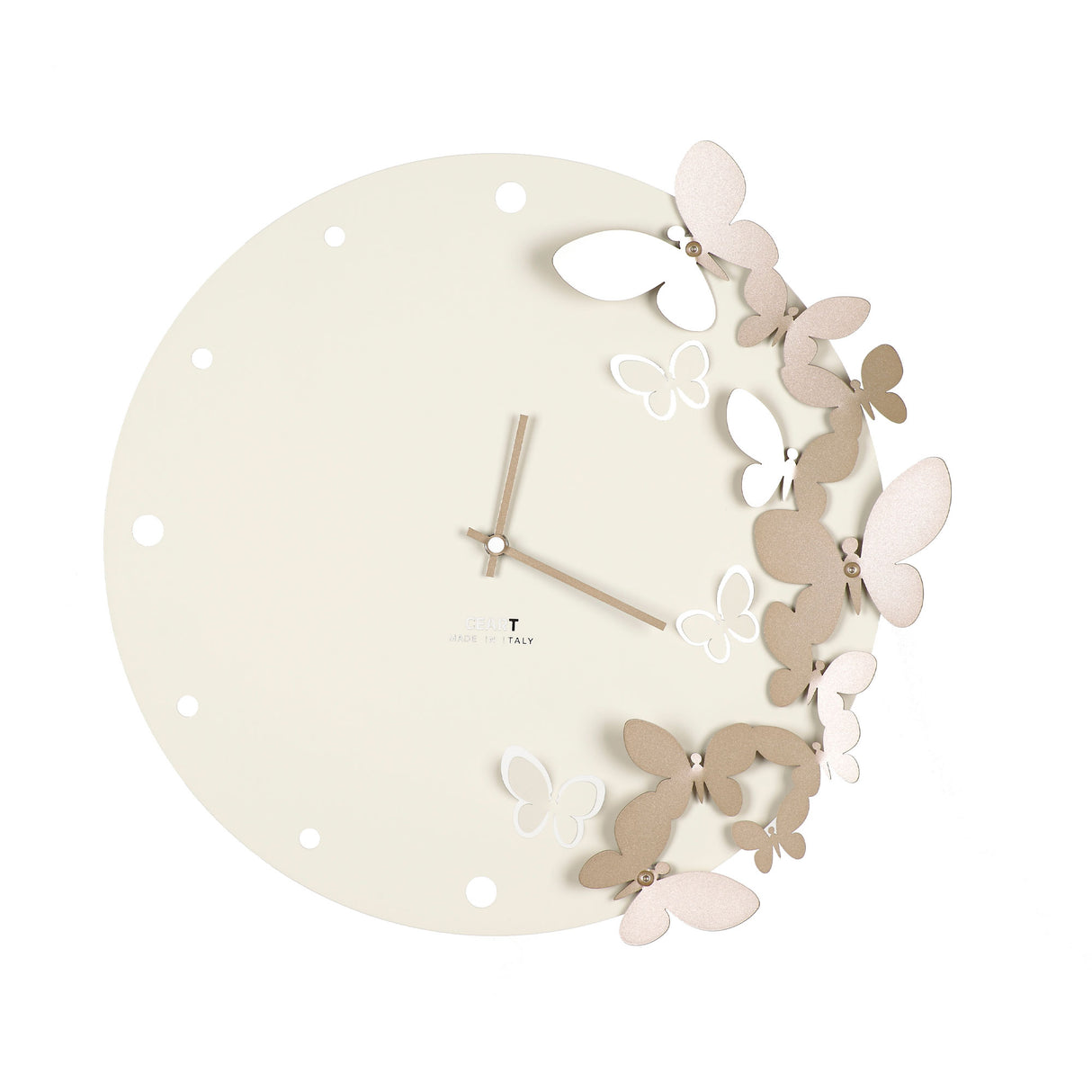 CEART 3D Butterfly Wall Clock 40cm Cream Metal Made in Italy