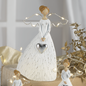 Angelo di Natale Mascagni Casa in resina con luci LED 20,5 cm