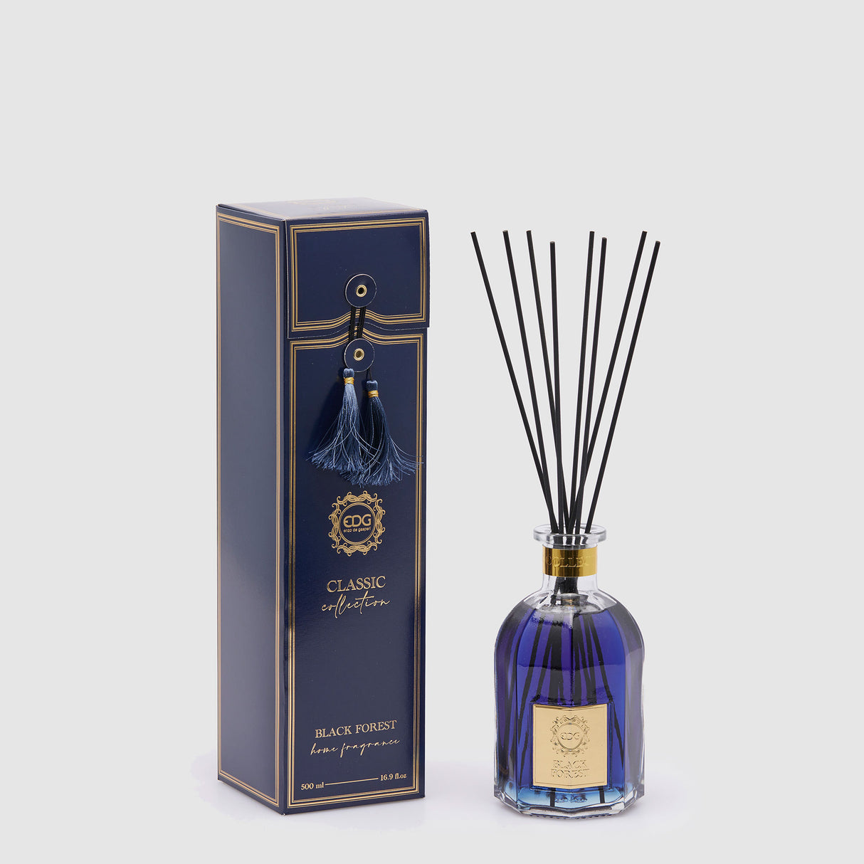 EDG Enzo De Gasperi Profumatore Diffusore con Bastoncini Bottiglia Classic 500ml Blu Black Forest