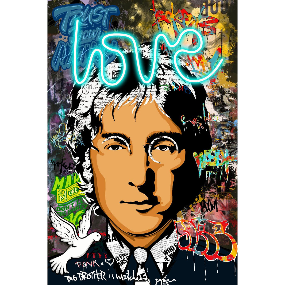 PALAIS ROYAL Quadro Stampa su Tela con LED Peace & Love 60x90cm