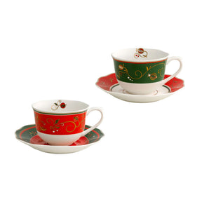 Set 2 tazze tè Tempo di Festa Brandani in porcellana 15x7 cm