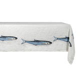 SIMPLE DAY Tovaglia Sardine in Lino 100% 160x260cm Bianco Azzurro