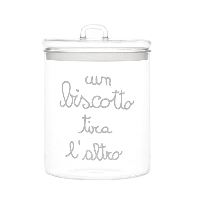 SIMPLE DAY Contenitore Barattolo Biscottiera Un Biscotto Tira L'Altro 15x22cm Vetro