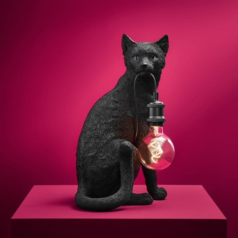 WERNS Lampada da Tavolo Gatto Chouchou 44,5cm Nero Resina