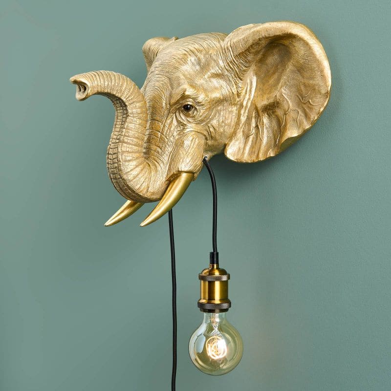 WERNS Lampada da Parete Elefante Jumbo 43x47cm Oro Resina