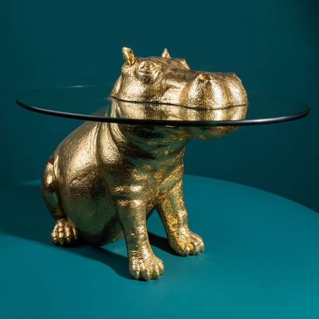 WERNS Tavolino da Caffè Ippopotamo Patty Potamus 45x64cm Oro Resina